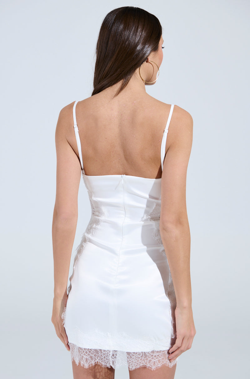 SHOW US WHAT YOU GOT SATIN MINI DRESS IN WHITE – AKIRA