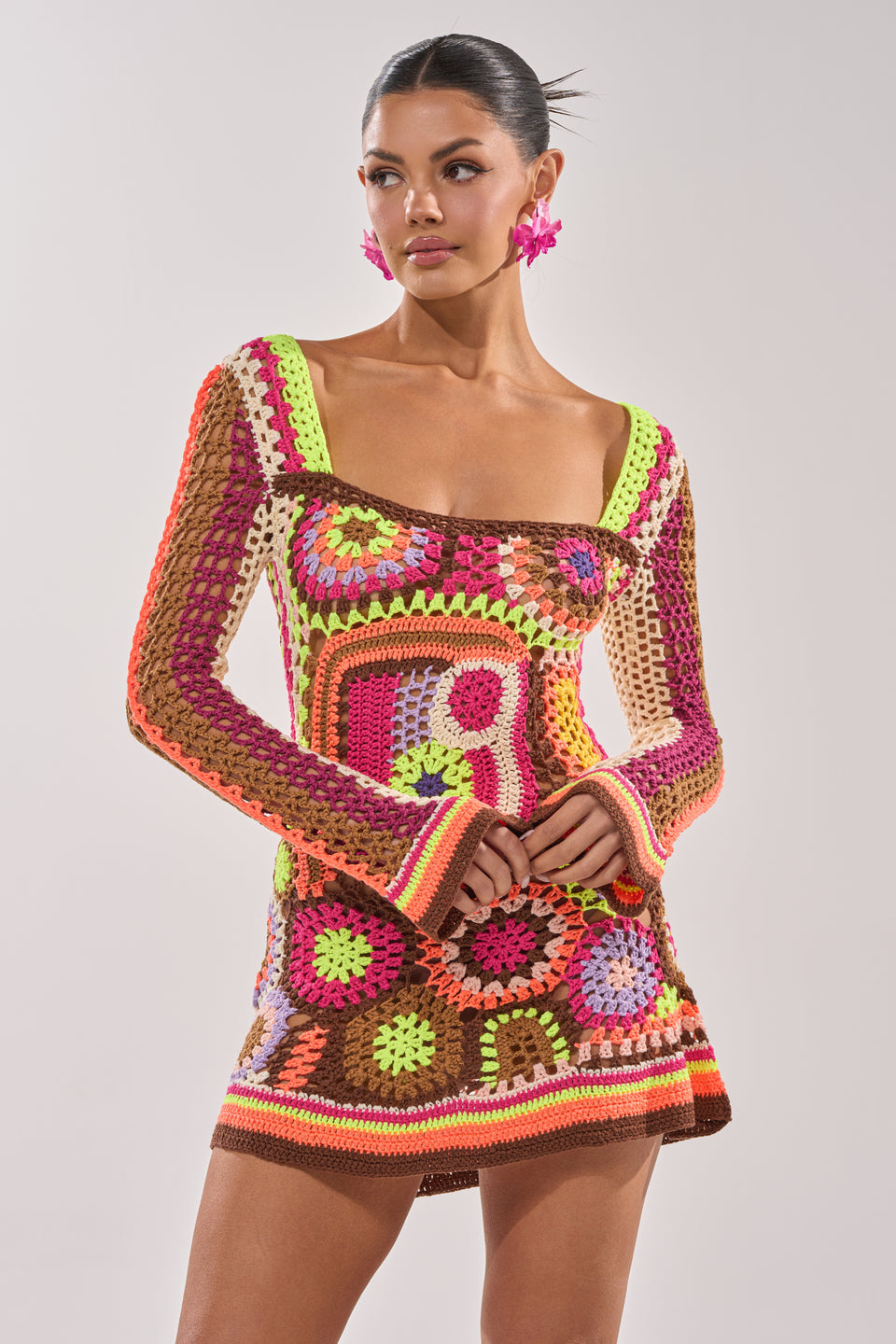 crochet dress akira AKIRA Crochet All Day Colorblock Mini Dress
