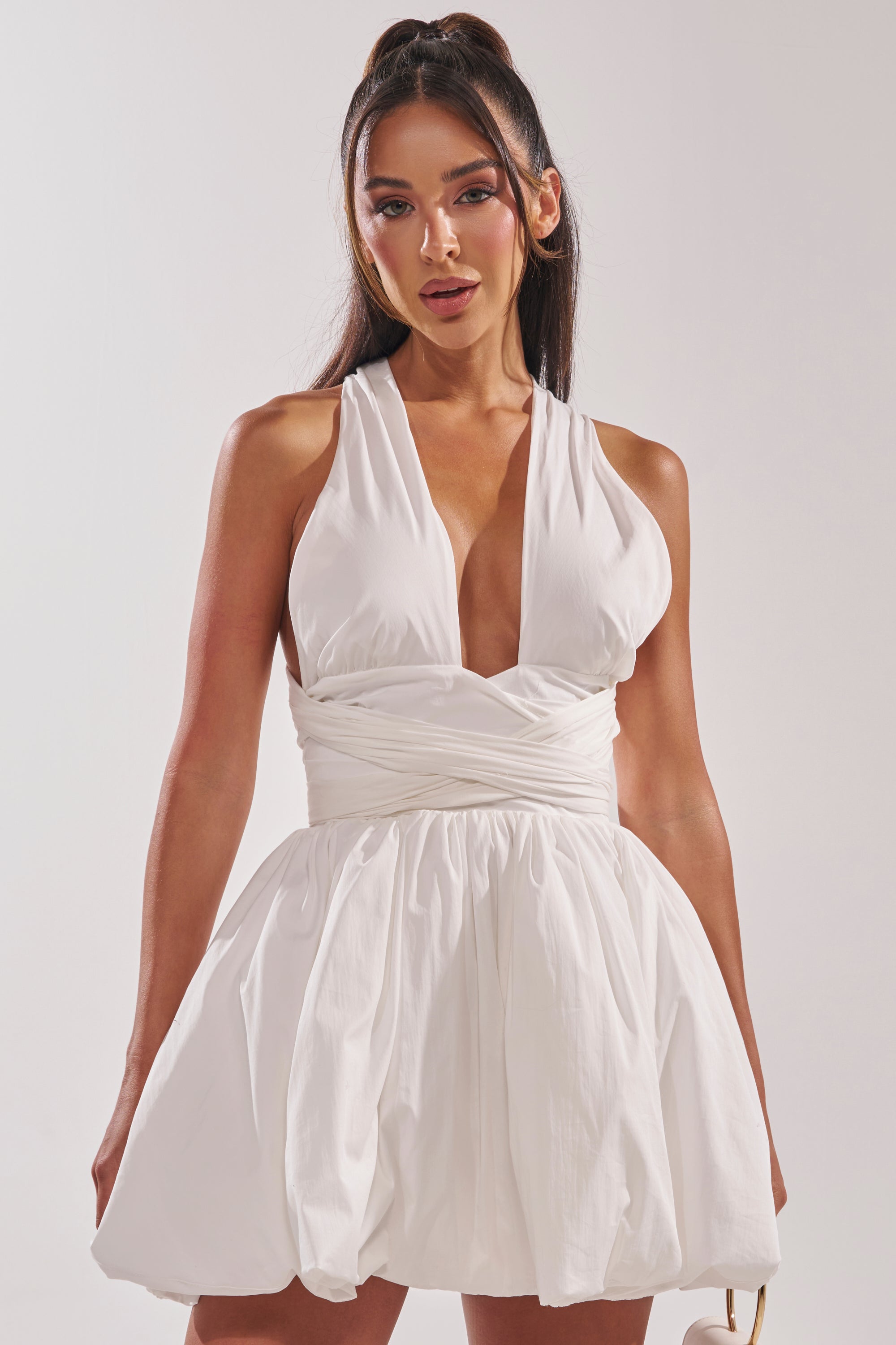 AKIRA Pretty In Poplin Strappy Multifunction Mini Dress | White