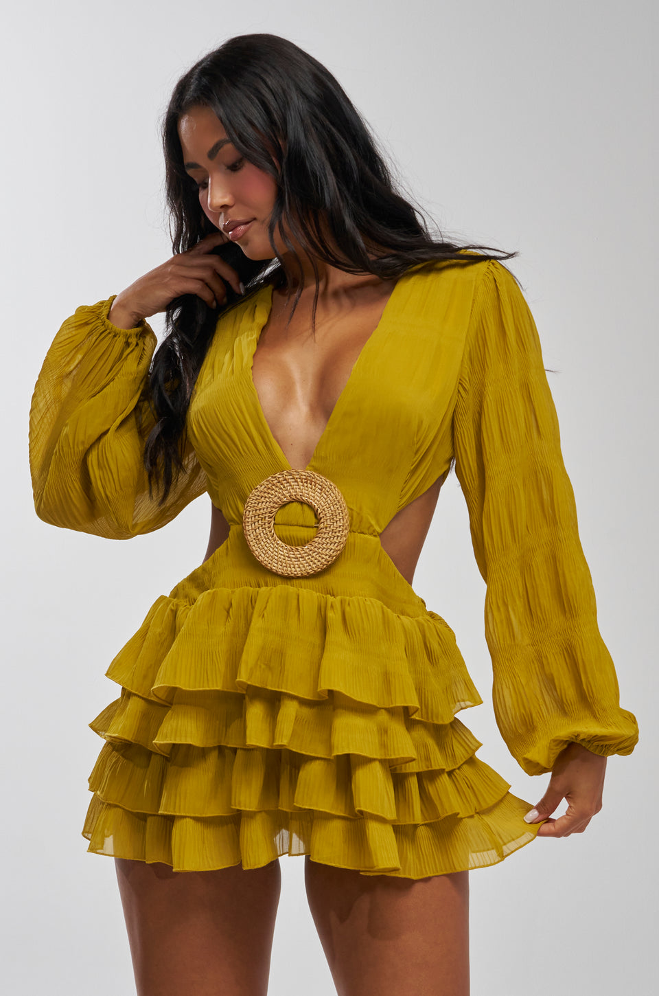 mini chartreuse dress Florence Mini Dress Chartreuse Palm Royale Poplin Yellow / M