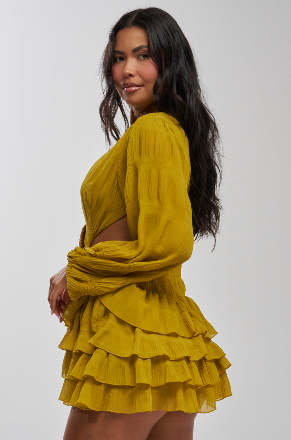 chartreuse mini dress Petal Statement Applique in 3% spandex Alice Mini Dress - Chartreuse
