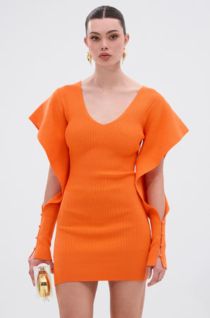 orange knit dress OFF TO BRUNCH KNIT MINI DRESS IN ORANGE – AKIRA