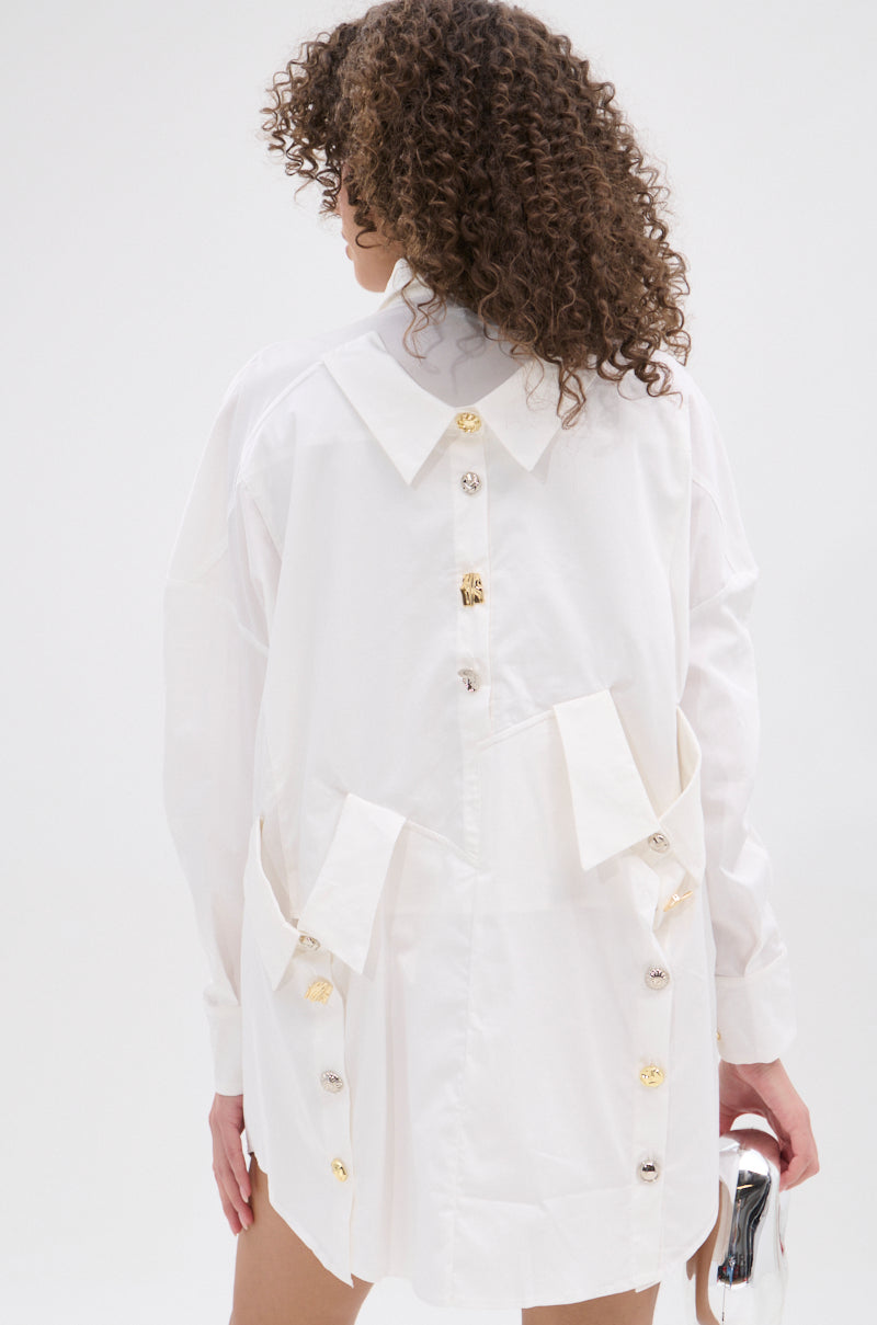 open lace back dress MY BOYFRIENDS SHIRT AGAIN POPLIN MINI DRESS – AKIRA