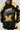 A person is wearing the MADE EXTREME OVERSIZED BOMBER in black and yellow, featuring a large "M" on the front and "Made Extreme" above it, with additional designs and text on the sleeves against a plain background.