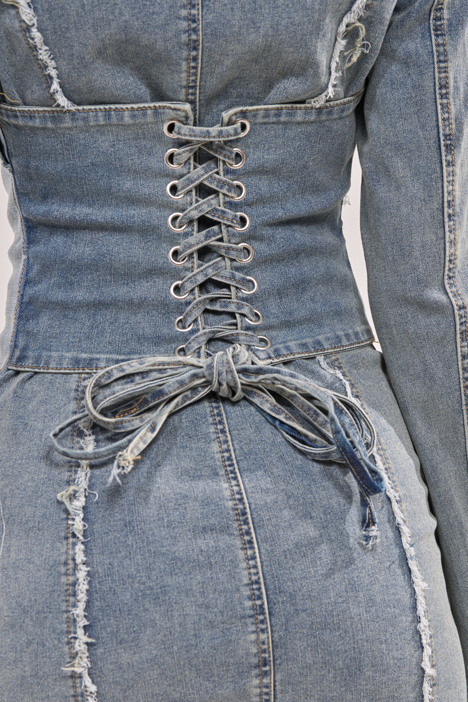 denim patchwork long sleeve blazer suit mini dress INTO SOMETHING BETTER DENIM BLAZER MINI DRESS AKIRA