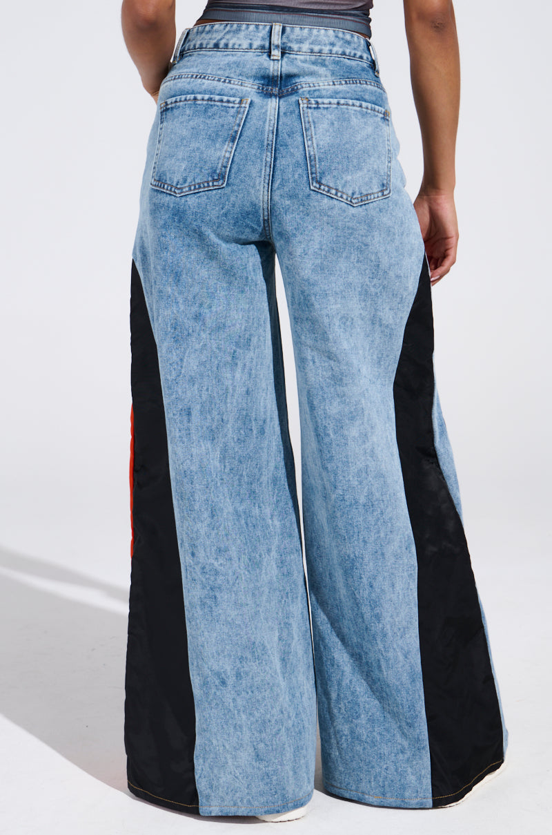 【WONDER WONDER】Dickina Side Contrast Wide Denim Pants Dark Wash Trouser Jean | Splendid