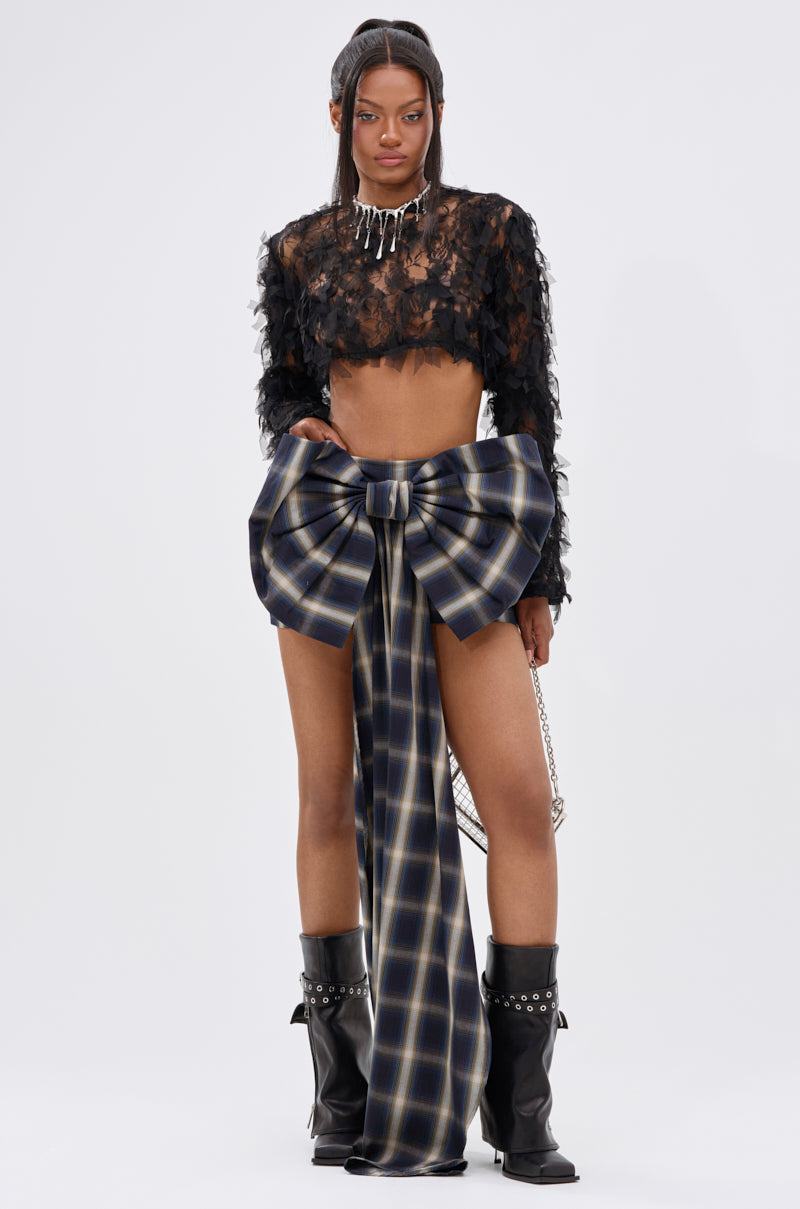 PRETTY LIKE ME PLAID BOW MINI SKIRT - Main Image