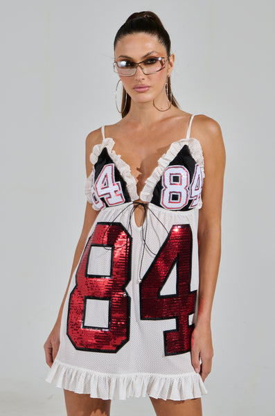 TOUCHDOWN SEQUIN JERSEY DRESS – AKIRA TOUCHDOWN SEQUIN JERSEY DRESS – AKIRA