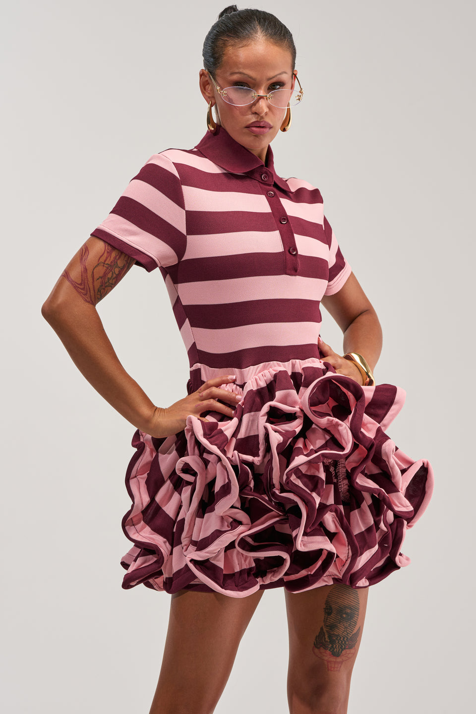 AKIRA Office Siren Striped Shirt Dress | Burgundy