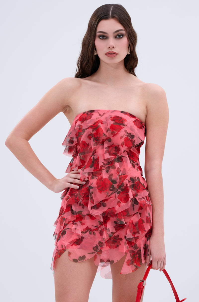 rose print mini dress ROSIE RUFFLE PRINTED MINI DRESS – AKIRA