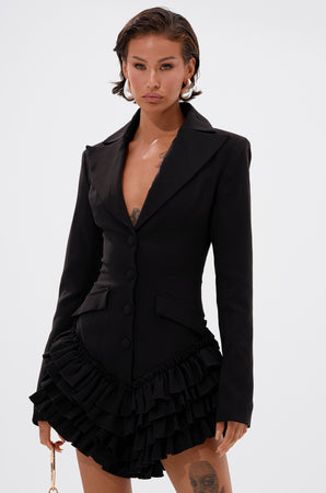 STRICTLY BUSINESS BLAZER ROMPER IN BLACK – AKIRA