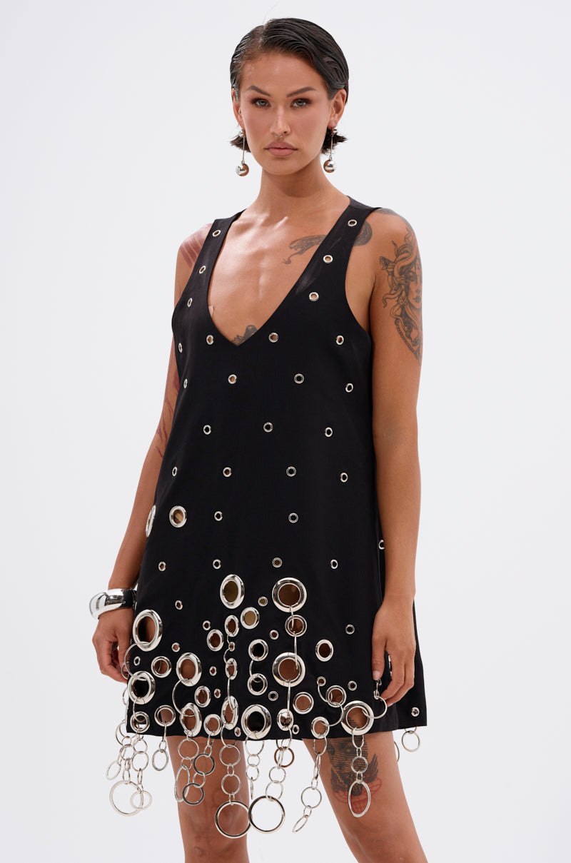 ONE OF A KIND MINI DRESS WITH METAL HARDWARE – AKIRA