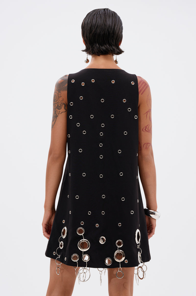 ONE OF A KIND MINI DRESS WITH METAL HARDWARE AKIRA ONE OF A KIND MINI DRESS WITH METAL HARDWARE AKIRA
