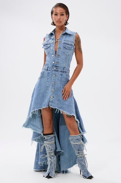 white christmas dresses Akira Read It and Weep Denim Mini Dress | Light Blue