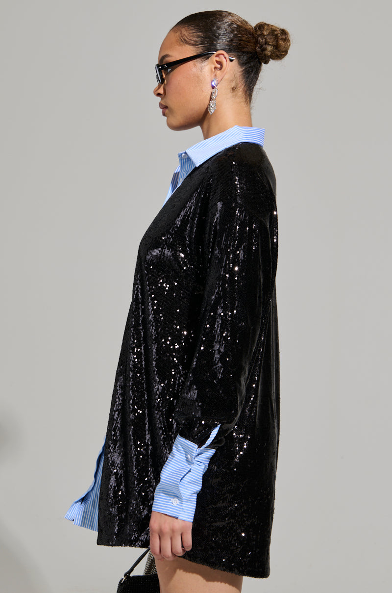 oversized glitter shirt dress Blue MissPap Sequin Oversized Shirt Dress