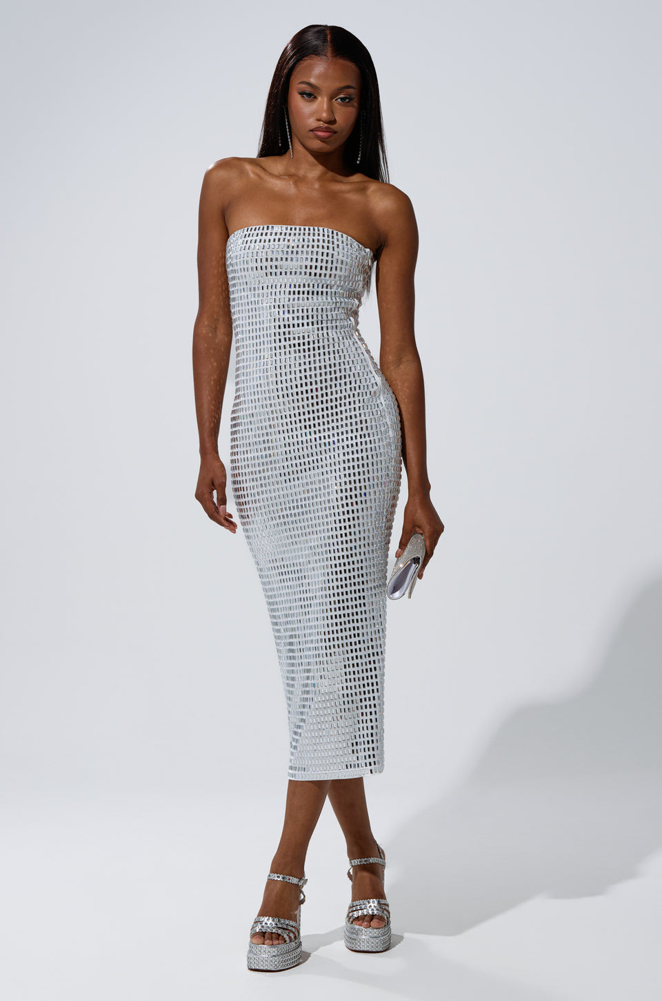 white and silver midi dress retrofte Women's Ines Sequin Dress - White