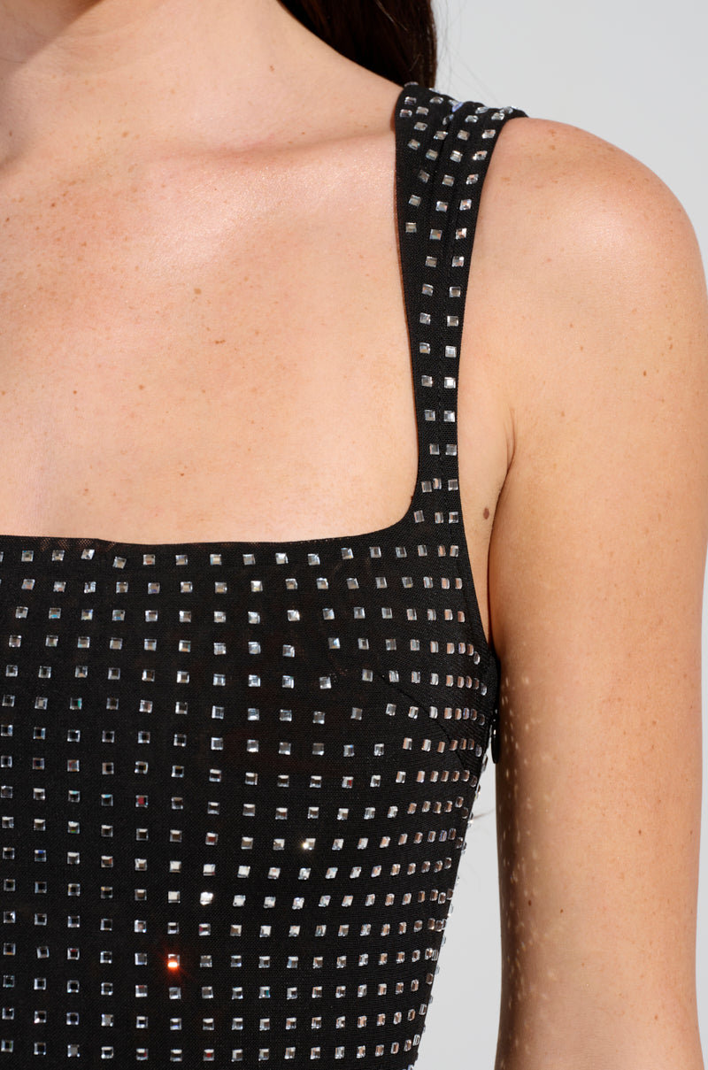 CHAMPAGNE PROBLEMS RHINESTONE MESH MAXI DRESS – AKIRA