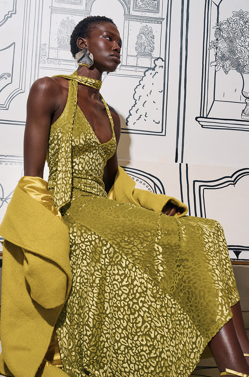 ON HOLIDAY LEOPARD PRINT VELVET MAXI DRESS WITH SCARF – AKIRA