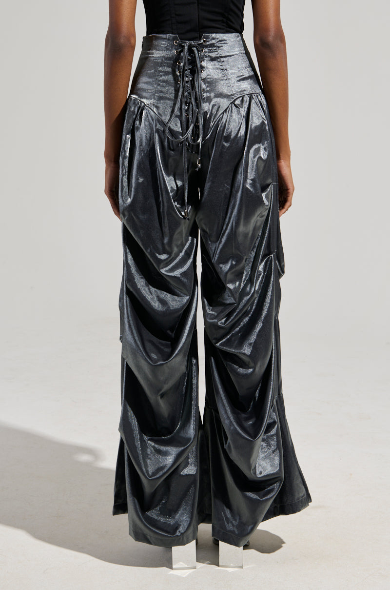 BELLA SATIN HIGH RISE TROUSER IN GREY – AKIRA