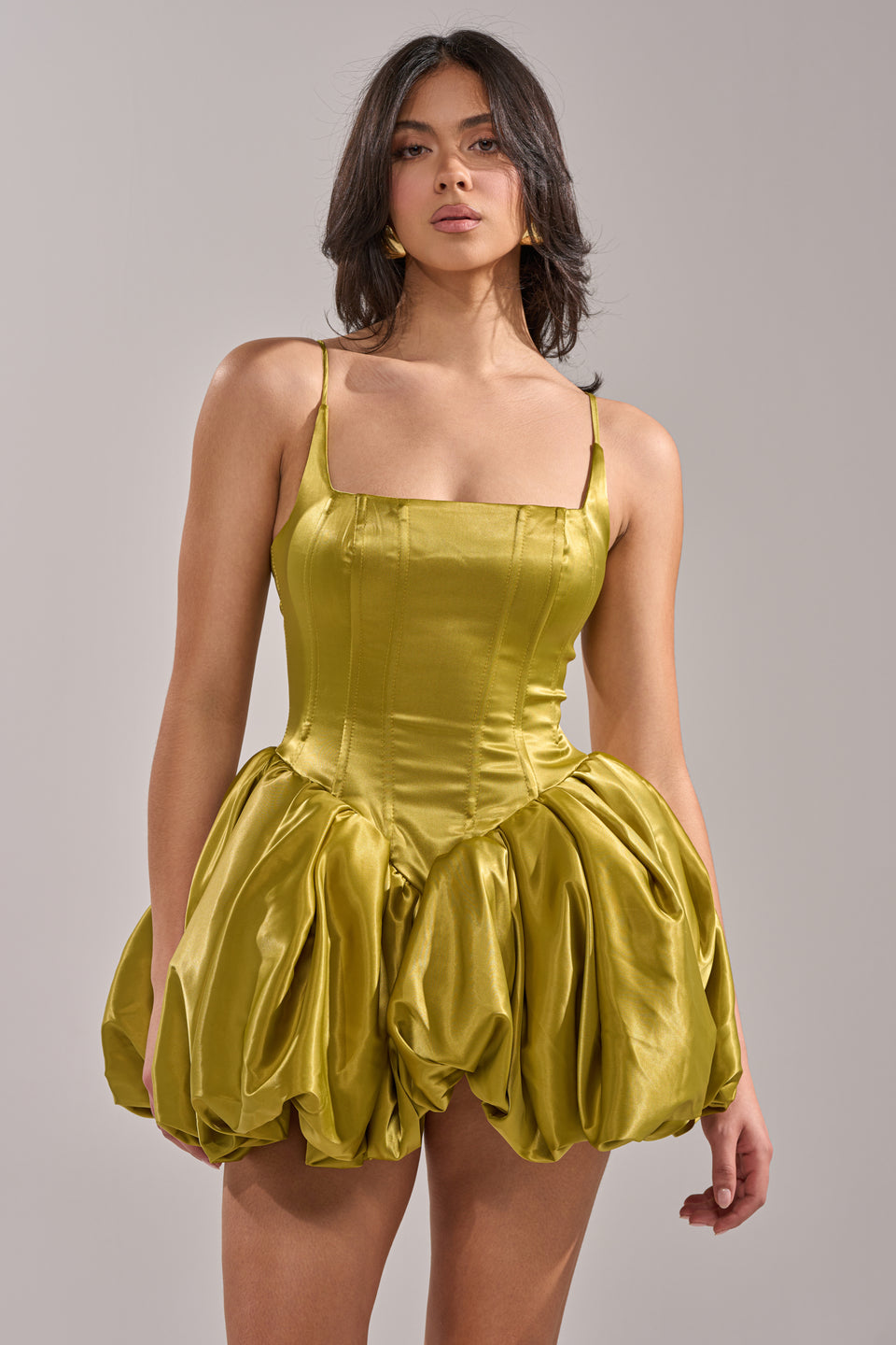 JULIET SATIN MINI DRESS IN GREEN
