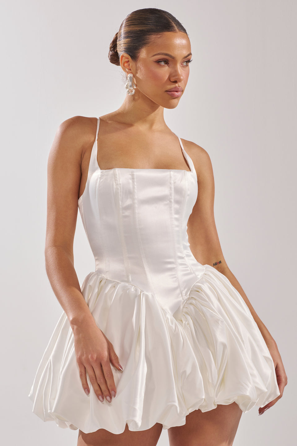 satin mini dress ivory SAU LEE Lydia Satin Mini Dress, Ivory
