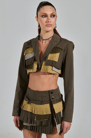 LET ME DOWN SLOWLY CROPPED BLAZER IN OLIVE – AKIRA