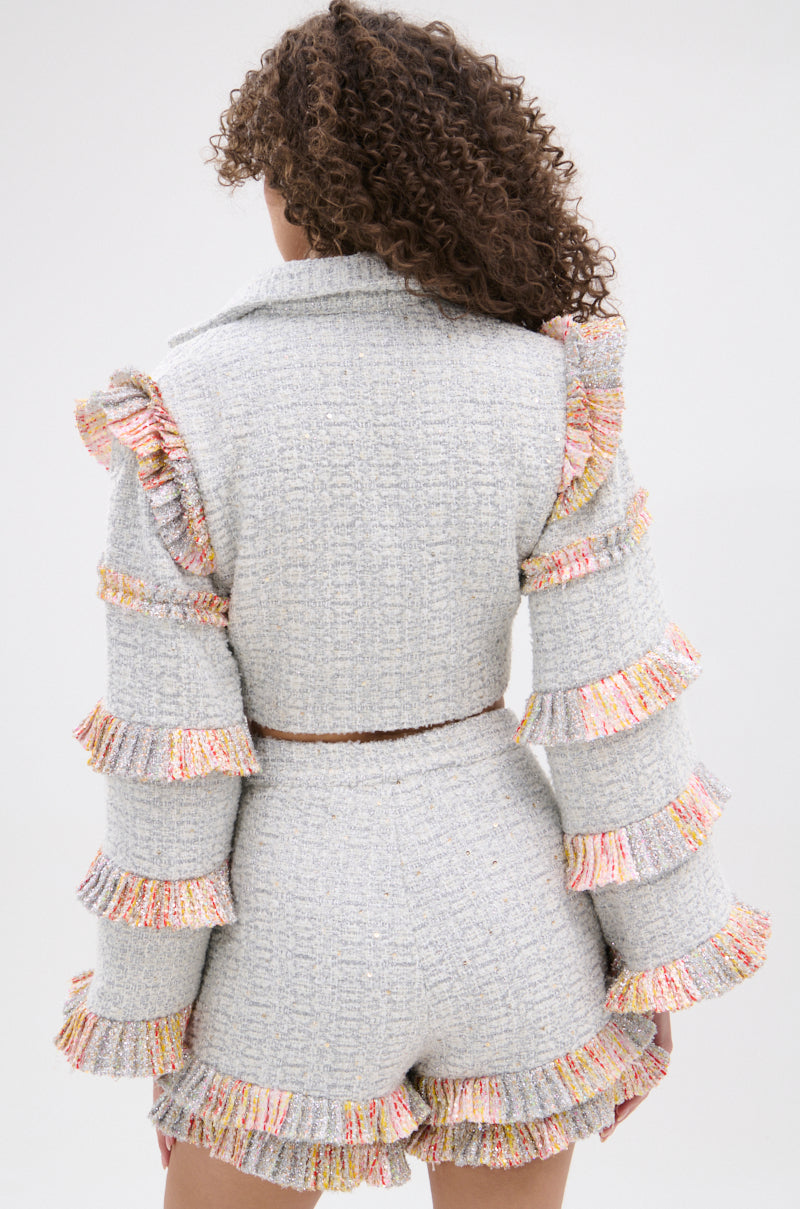 PHOEBE TWEED RUFFLE CROPPED BLAZER – AKIRA