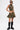 Wearing the DARIA STUDDED CAMO SIDE LACE TOP, a person poses with lace-up sides, paired with a flared skirt, black combat boots, large sunglasses, earrings, and visible tattoos on their arm and leg against a plain white background.