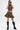Model poses confidently against a white background wearing black sunglasses, a sleeveless zip-up leopard print vest, the DARIA STUDDED CAMO MINI SKIRT featuring gold-tone studs, and black lace-up combat boots.