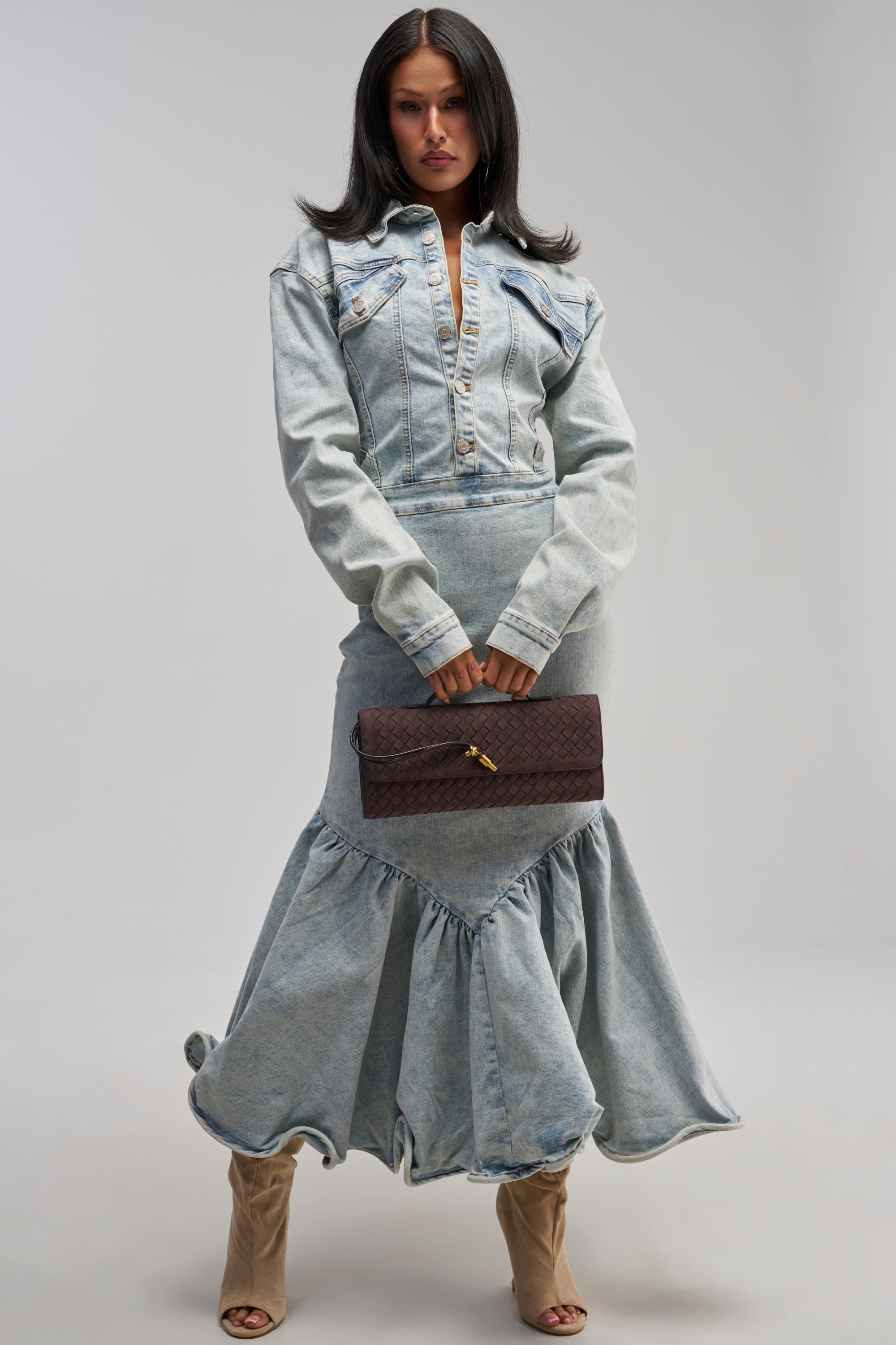dark denim long dress AKIRA For Days Maxi | Light Blue mint green occasion dress Kayla Maxi Dress – wear them full Size:29X30