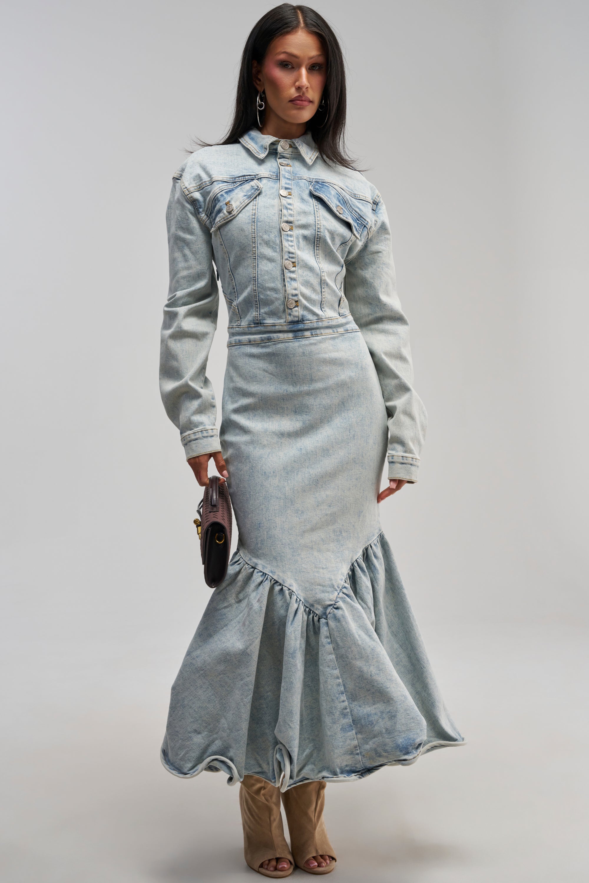 maxi denim shirt dress AKIRA For Days | Light Blue Color:Soft Flax HELLO MOLLY My Solo new character payment of duties due