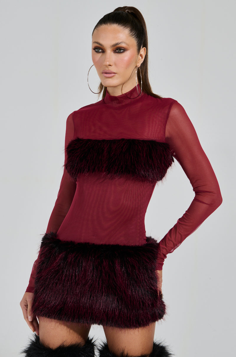 ZOEY MESH FUR MINI DRESS – AKIRA