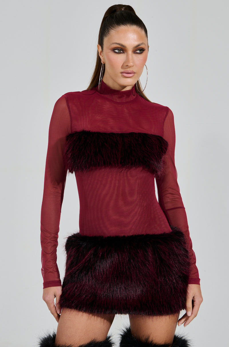 ZOEY MESH FUR MINI DRESS – AKIRA