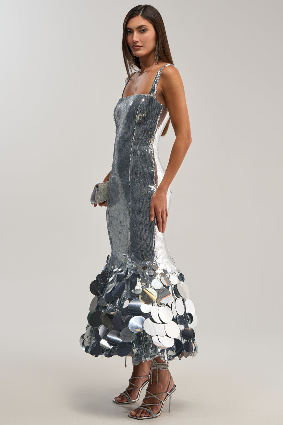 silver sequin strappy dress Strappy Plunge Neck Lace Trim Detail Mini Dress In Silver Sequin | EGO US