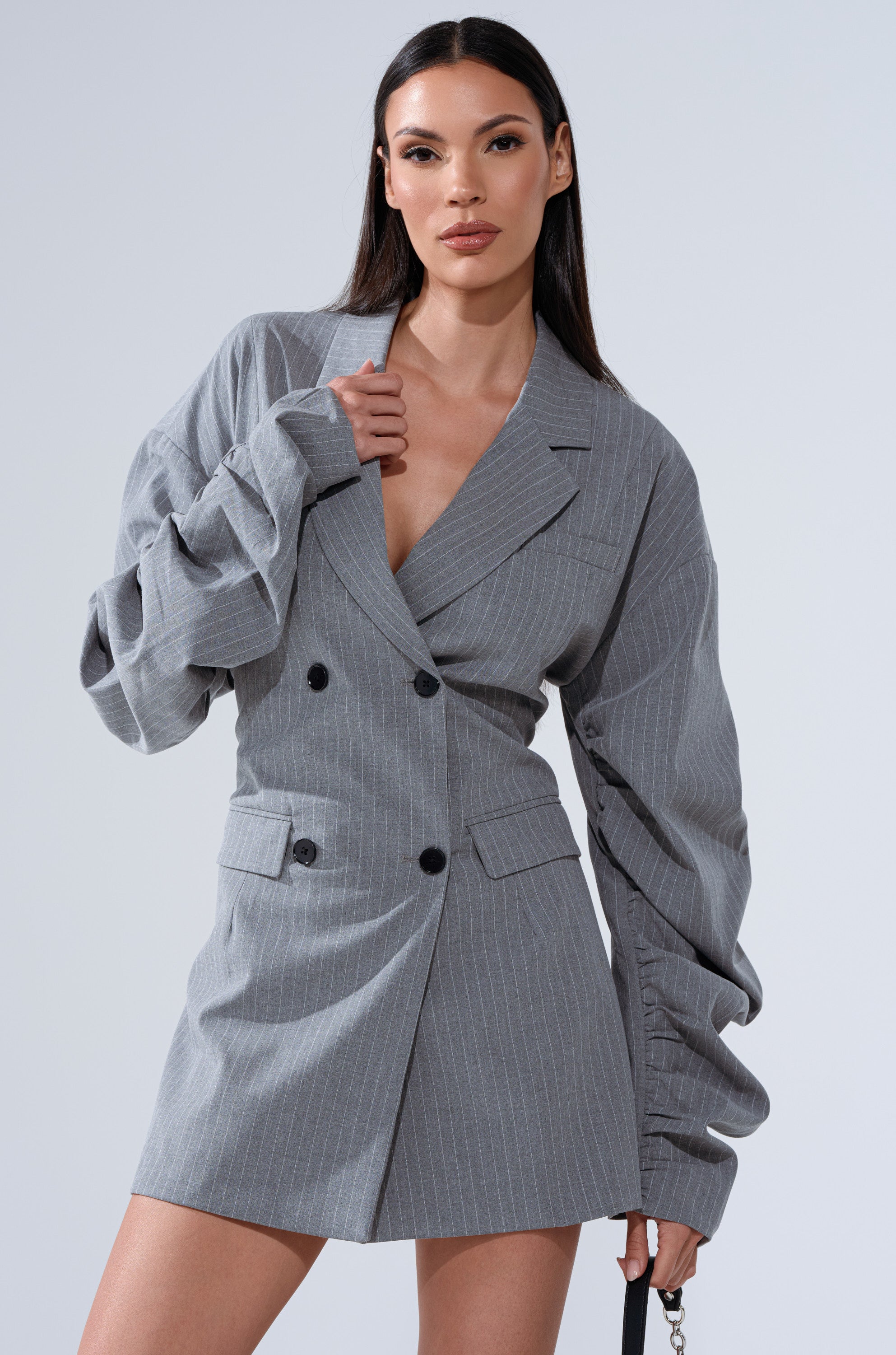 AKIRA Business Meeting Chic Blazer Dress And Leg Warmer Set | Grey