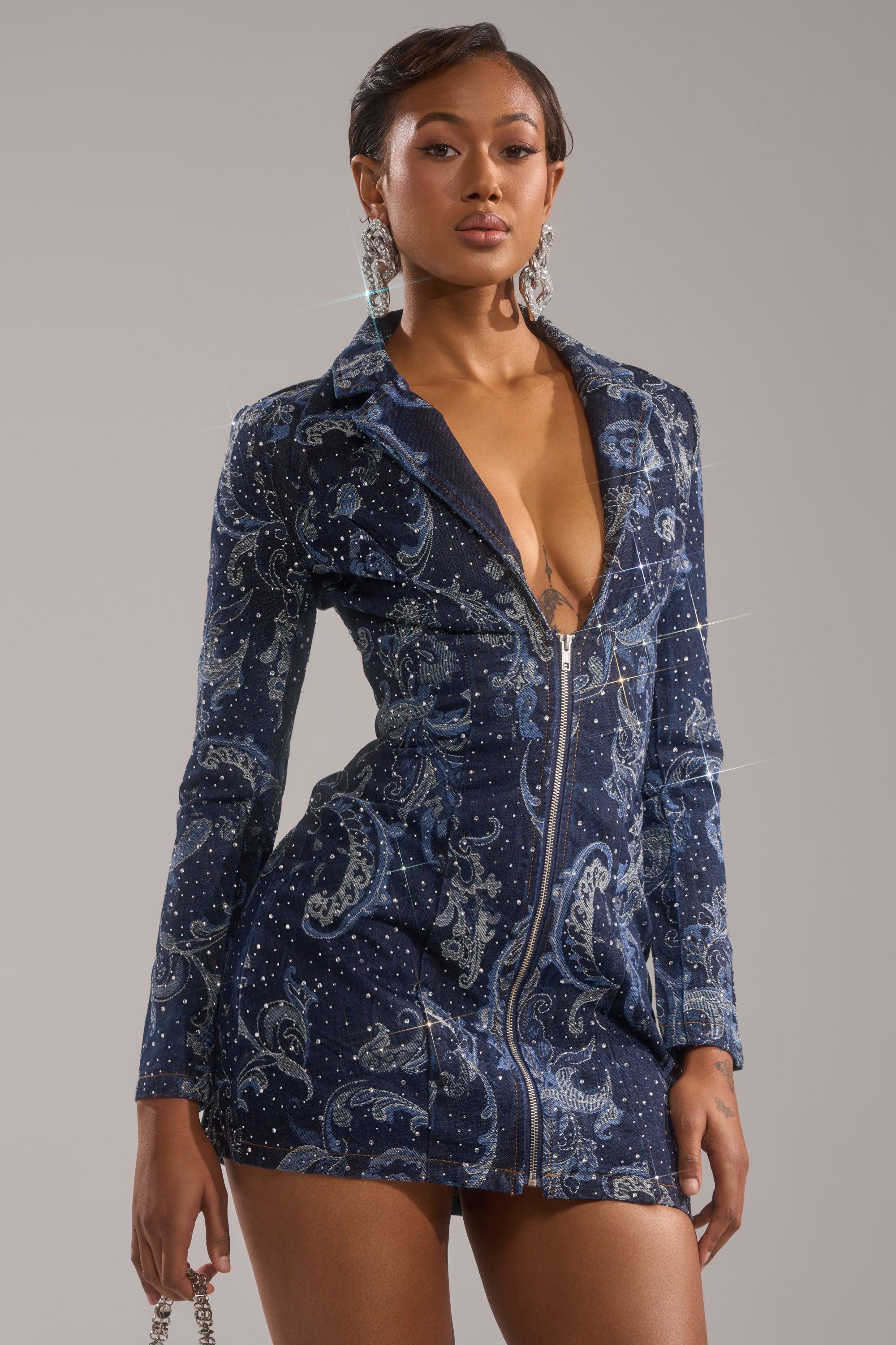 INTO SOMETHING BETTER DENIM BLAZER MINI DRESS AKIRA INTO SOMETHING BETTER DENIM BLAZER MINI DRESS AKIRA