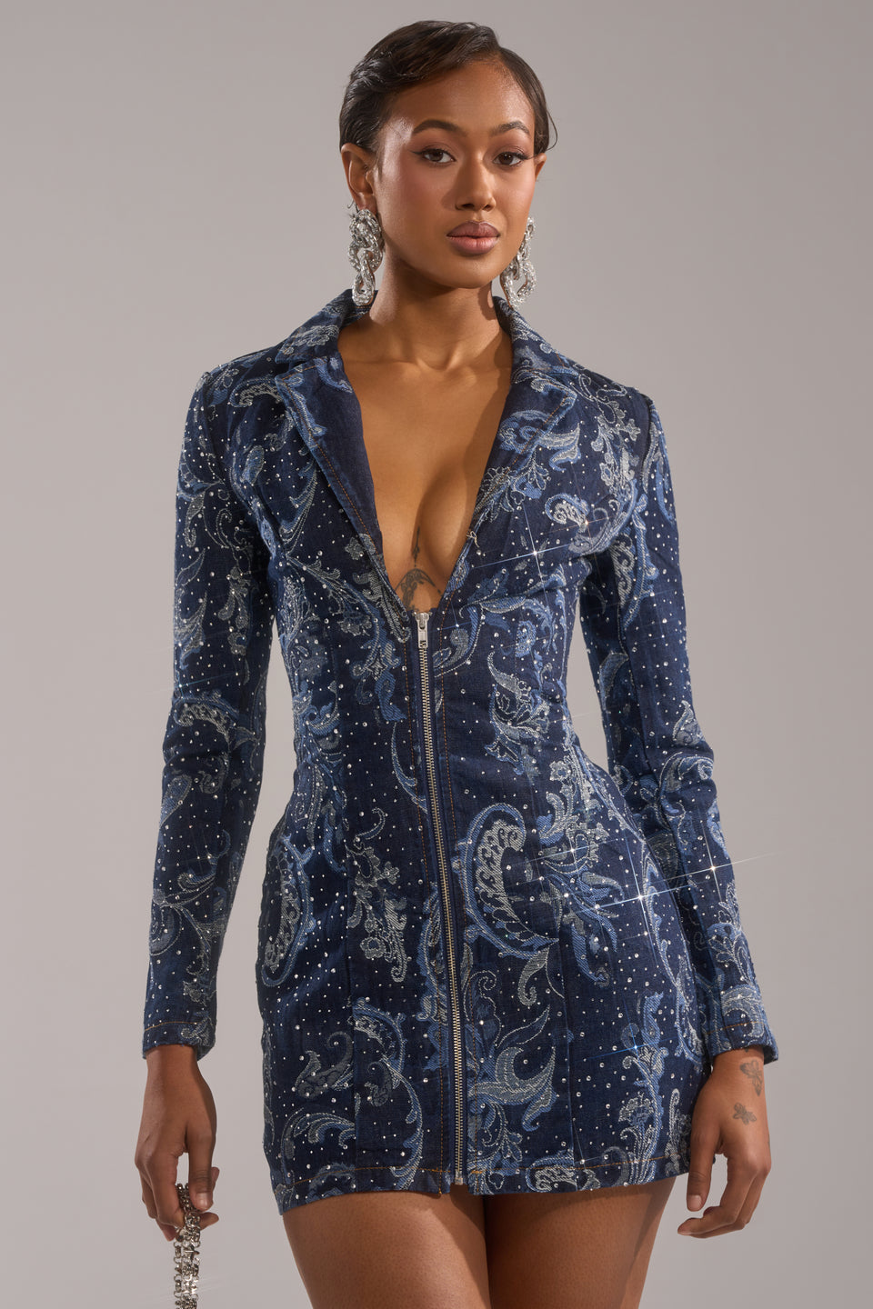 denim blazer dress women Monogram Denim Belted Dress Womens Stylish Fit XS