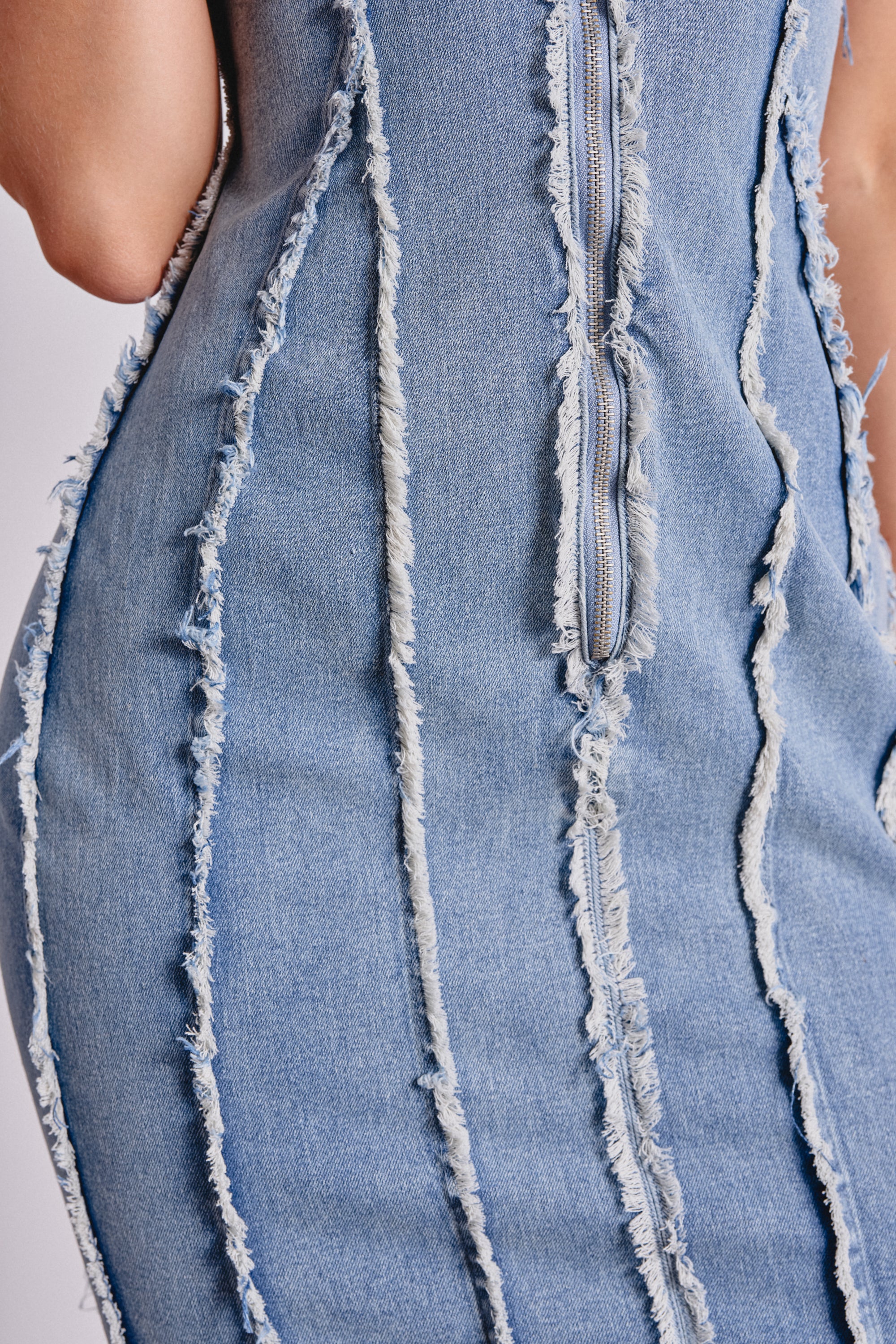 denim look maxi dress AKIRA Catch My Swag Denim Hooded Maxi Dress