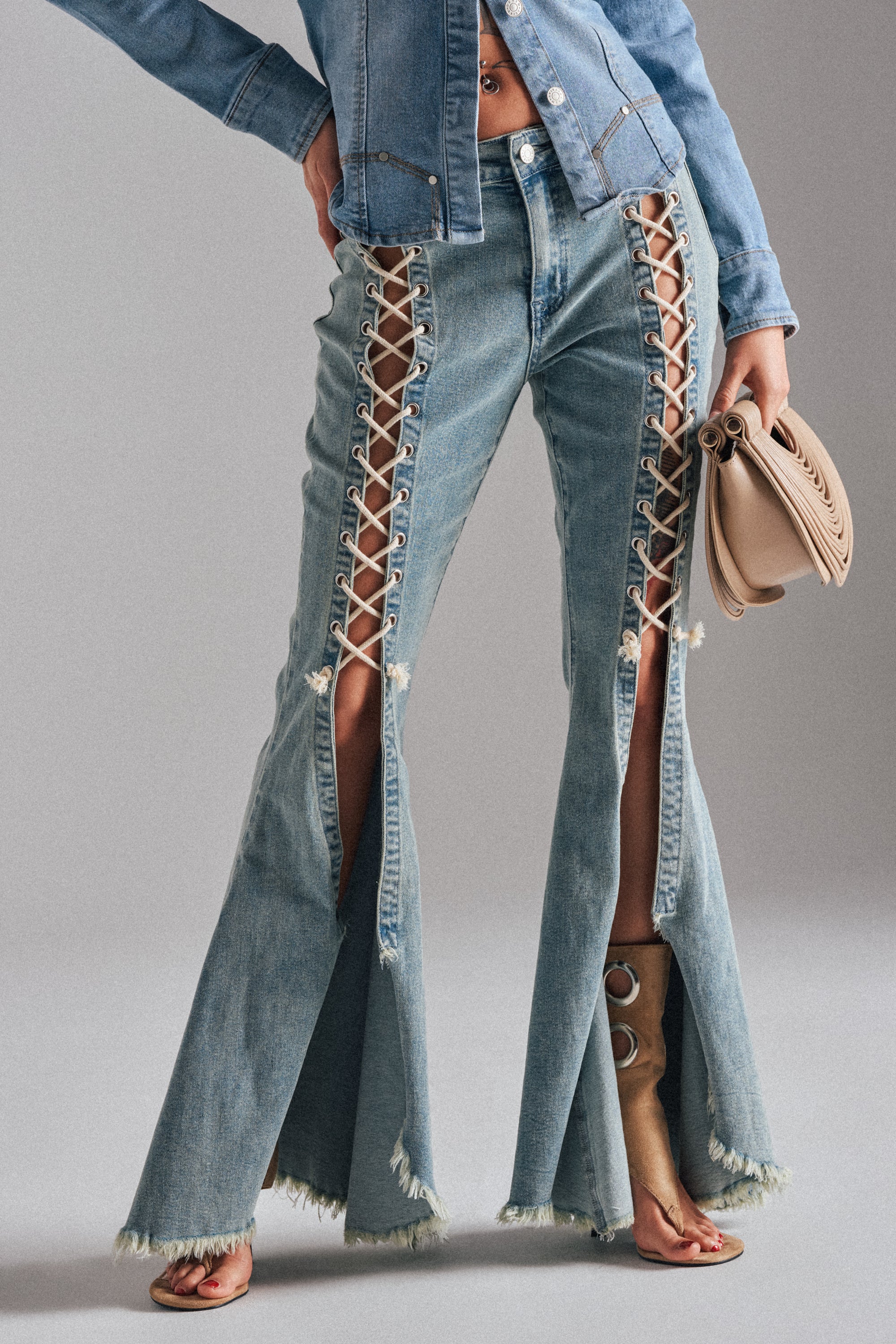 CRAZY ENOUGH LACE UP FLARE DENIM – AKIRA