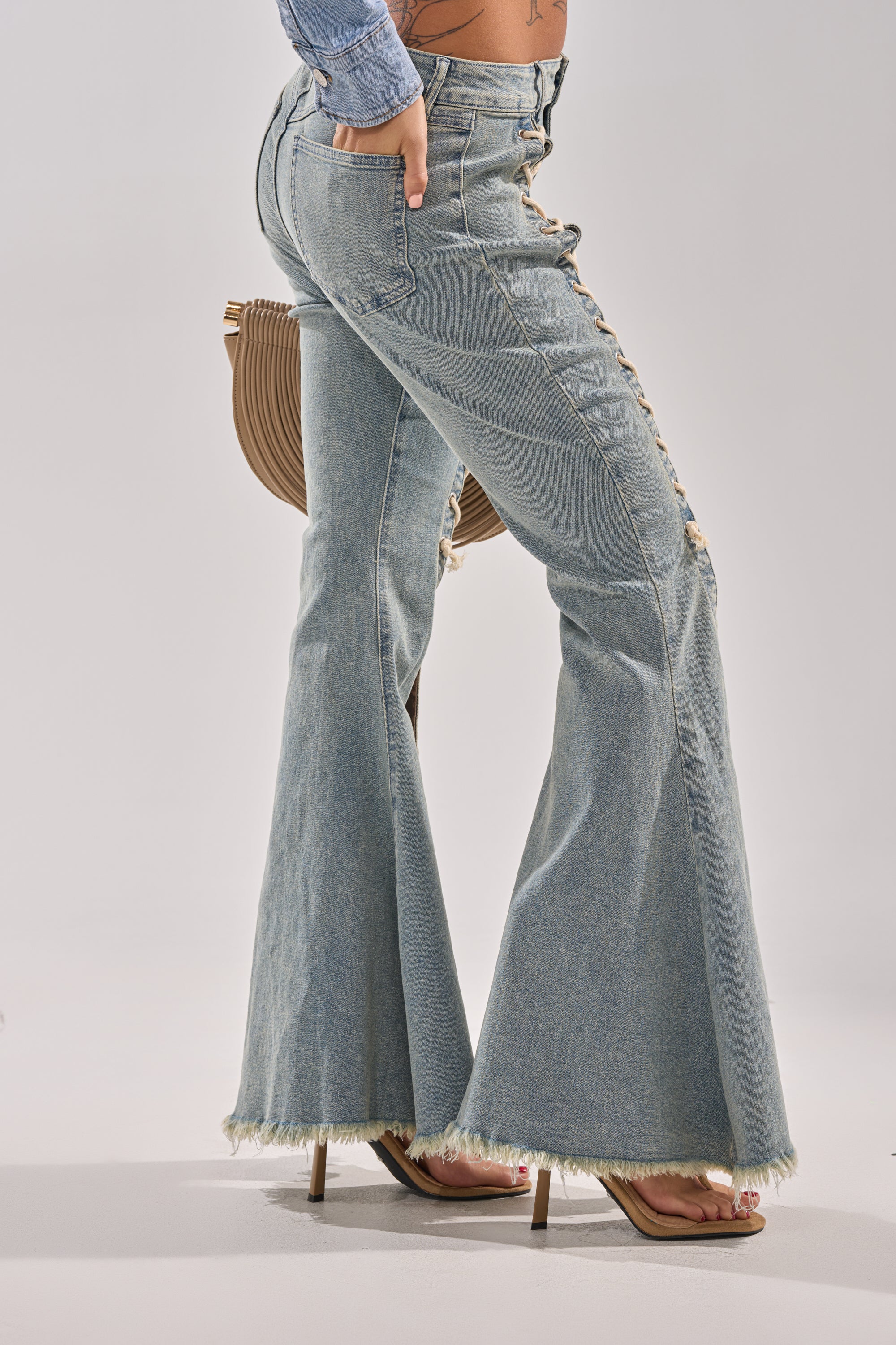 CRAZY ENOUGH LACE UP FLARE DENIM – AKIRA