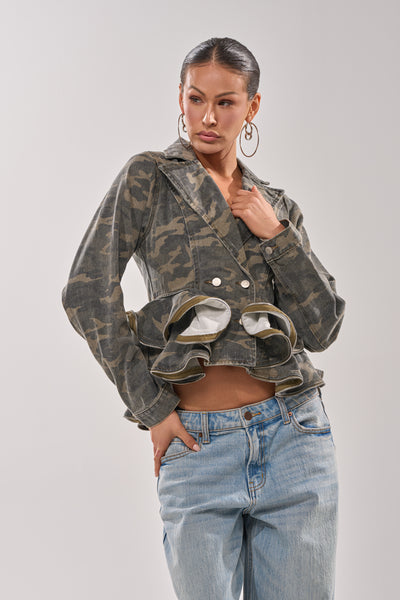 PEPLUM CAMO JACKET – AKIRA