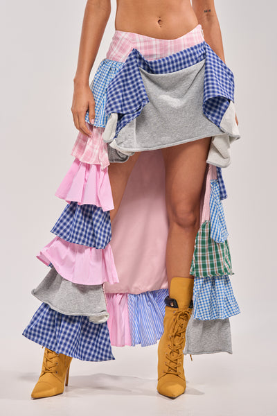 MIXED EMOTIONS PLAID HIGH LOW SKIRT – AKIRA