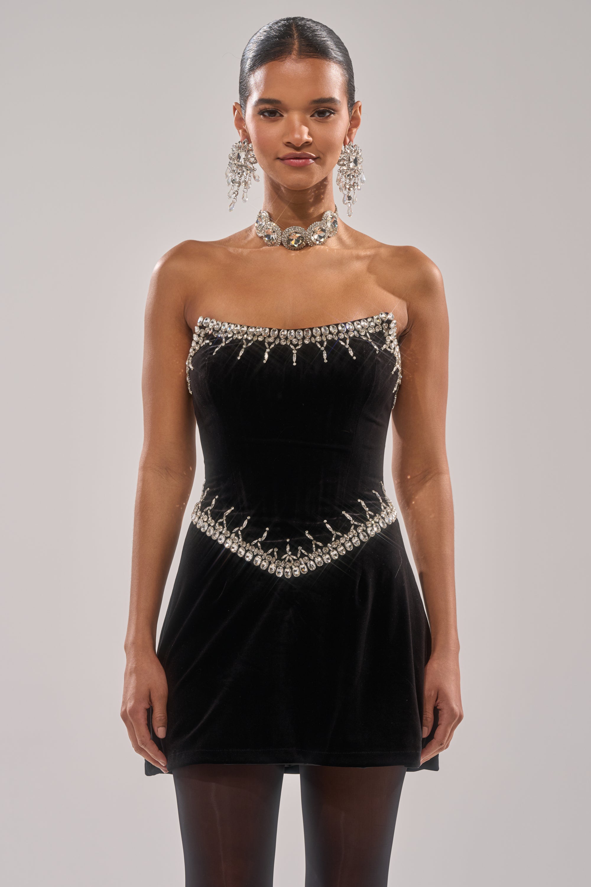 HIGH SOCIETY VELVET RHINESTONE MINI DRESS – AKIRA