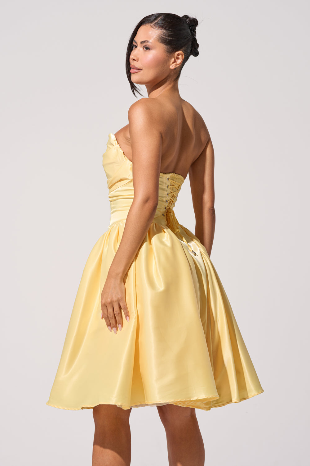 yellow corset midi dress AKIRA She Cute Corset Midi Dress