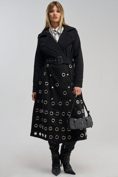 Denim Trench Coat, Long Lapel Jacket | AKIRA