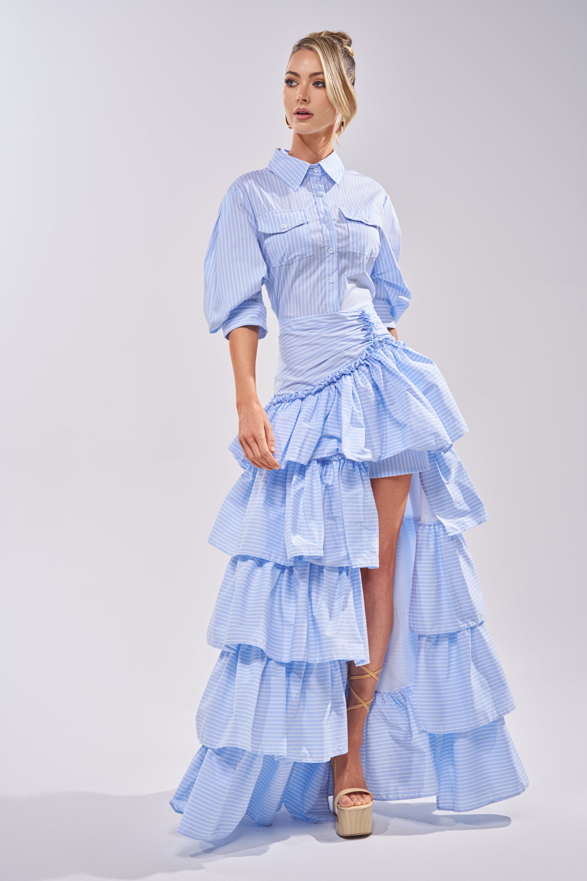 IT'S A DATE POPLIN MAXI DRESS IN BLUE AKIRA IT'S A DATE POPLIN MAXI DRESS IN BLUE AKIRA