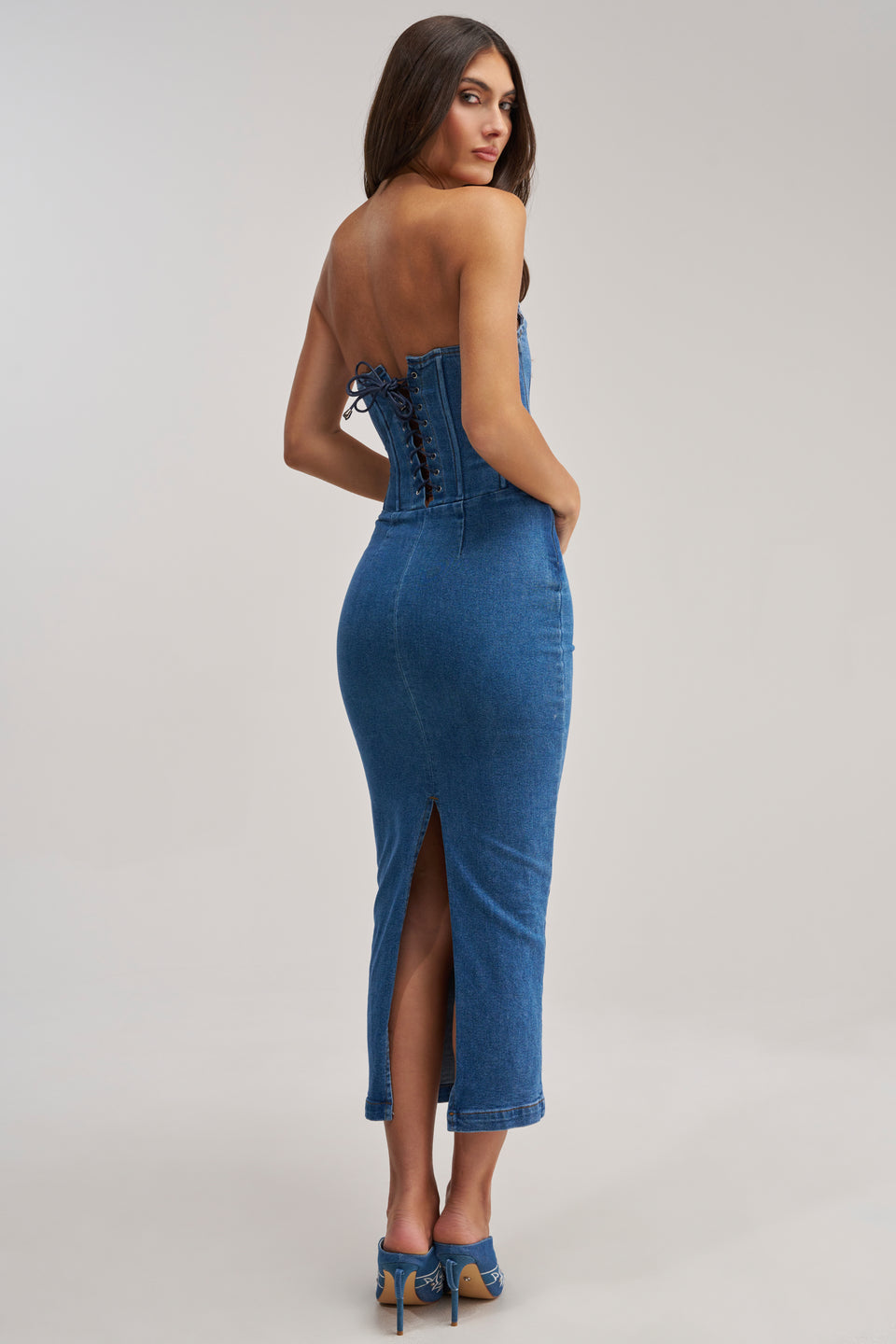 AKIRA Daydream In Denim Strapless Maxi Dress