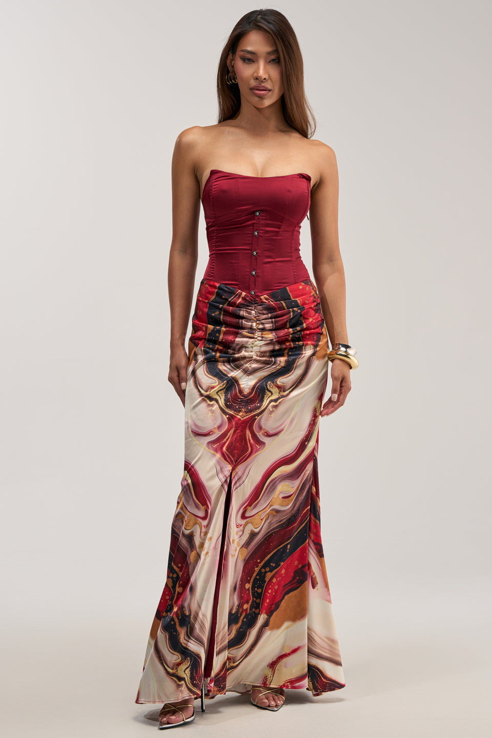 AKIRA Samara Abstract Maxi Dress Multi | Red