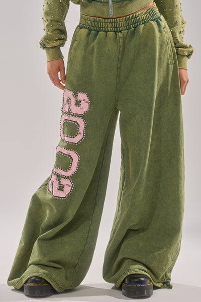 Wide Leg Cotton Joggers with Graphic Print | AKIRA