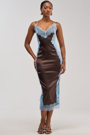 akira brown dress Essential Lace Trim Satin Sleeveless Maxi | Size:XXL/6-7 Buy Apricot Blue Boho blue floral Braided brown cutout halter